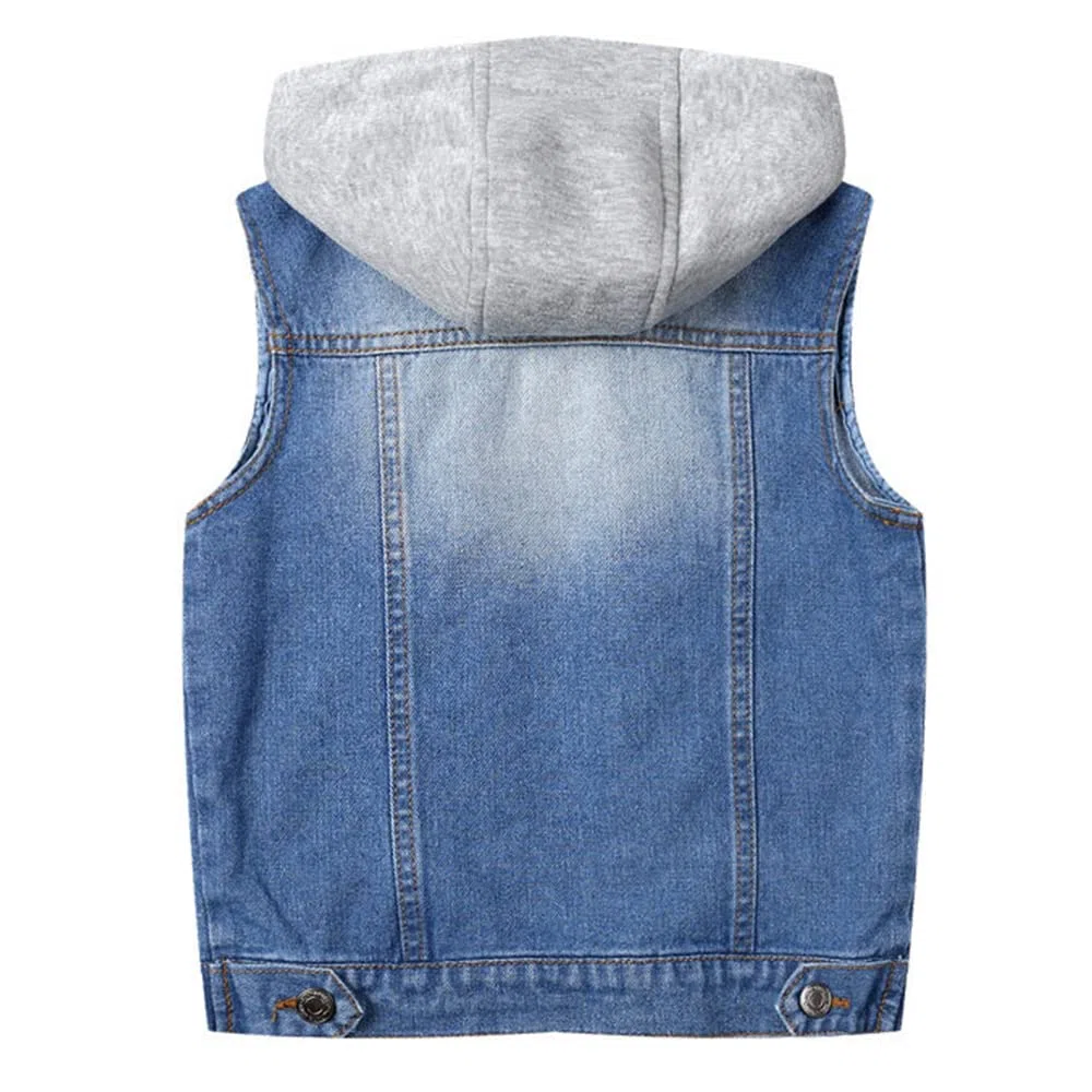Chaqueta Vaquera Niños Chaleco sin Mangas con Capucha Abrigo Infantil Causal Jacke Niñas Primavera Otoño Top de mezclilla