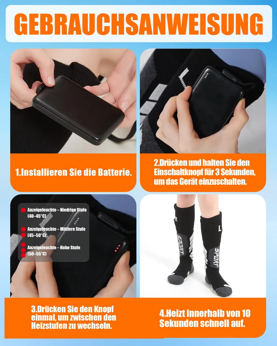 Calcetines calefactables para niños con batería de 5000 mAh – Calcetines térmicos para niños y niñas hasta la rodilla, calcetines eléctricos de lana para esquiar con elemento calefactor de fibra de