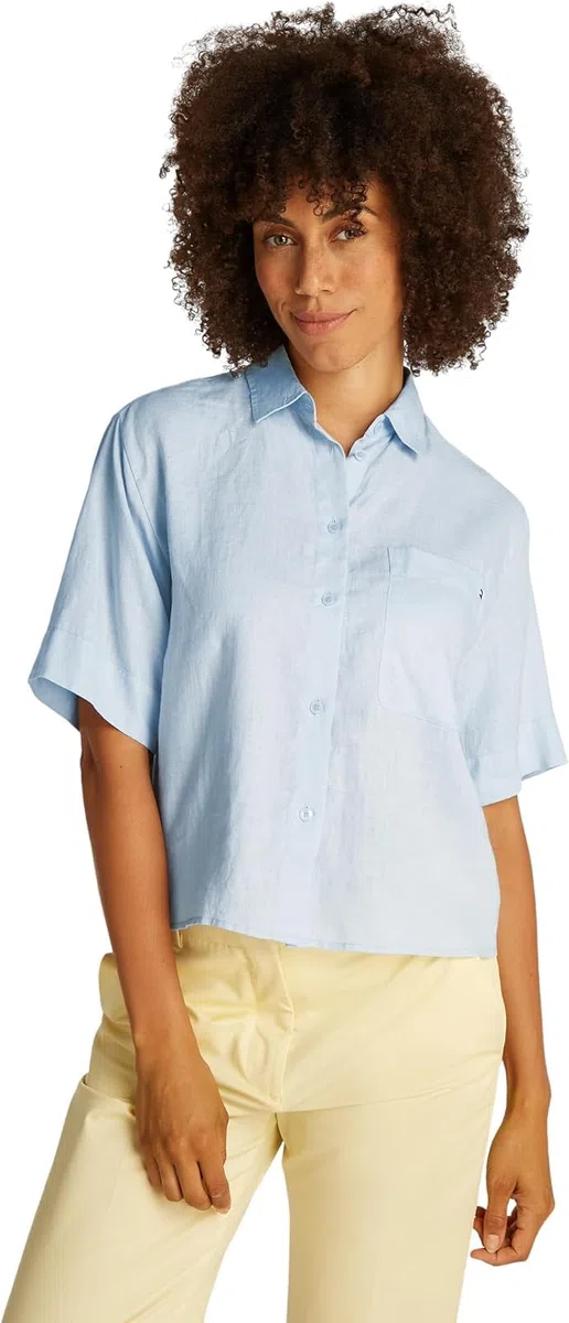 Tommy Hilfiger Camisa Mujer Linen Relaxed de Manga Corta