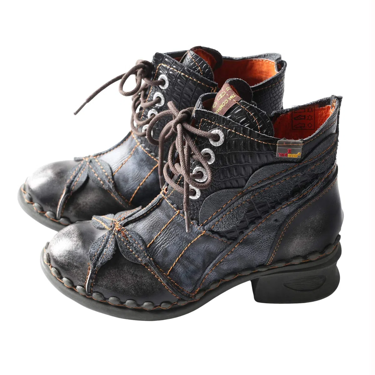 TMA EYES Zapatos de mujer de cuero hechos a mano, botines de mujer con cordones