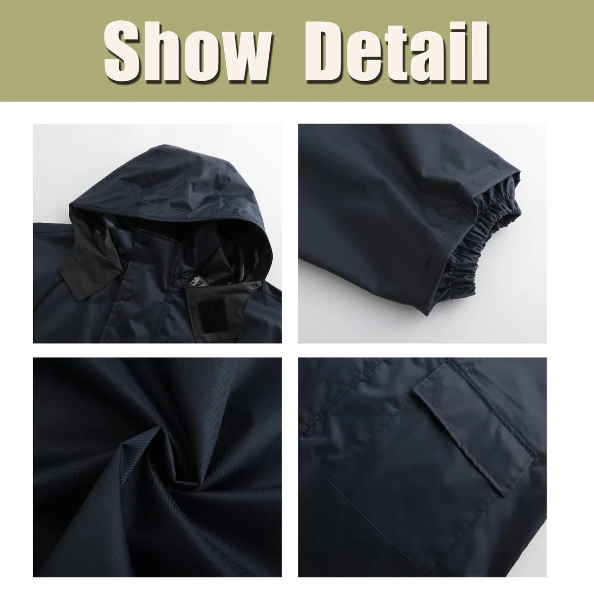 Hombre Chubasquero Plegable Reutilizable con Capucha Largo Impermeable Poncho de Lluvia con Tiras Reflectantes Impermeables Chaquetas