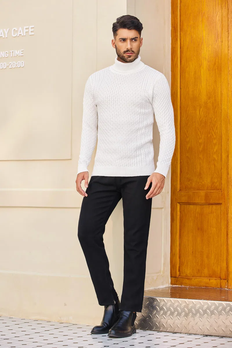 COOFANDY Jersey Hombre Cuello Alto Invierno Sueter Manga Larga Cuello Vuelto Jersey de Punto Sweater Ajustado
