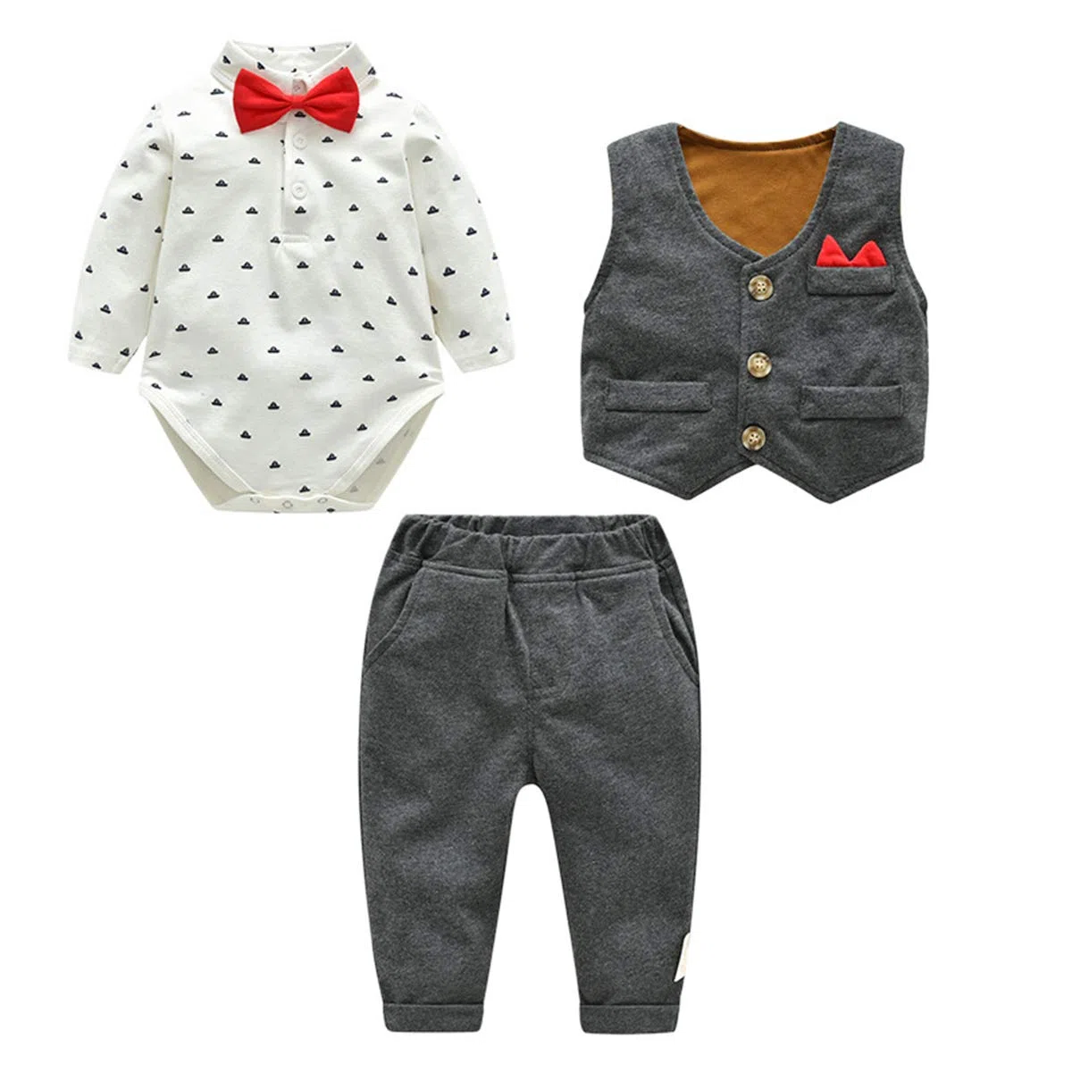 famuka Traje de 3 piezas con chaleco esmóquines para bebé-niños