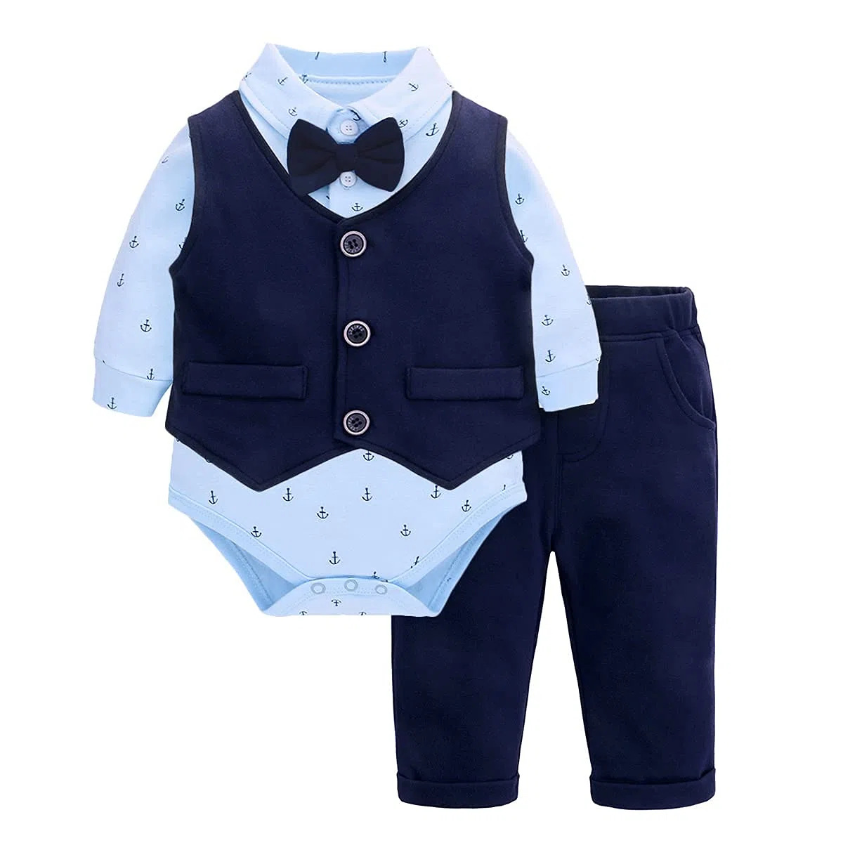 famuka Trajes de Bebé Chaquetas de Bebé Niño Bautizo Conjunto de Ropa de Bebé Boda Esmóquines (24 Meses, Azul)