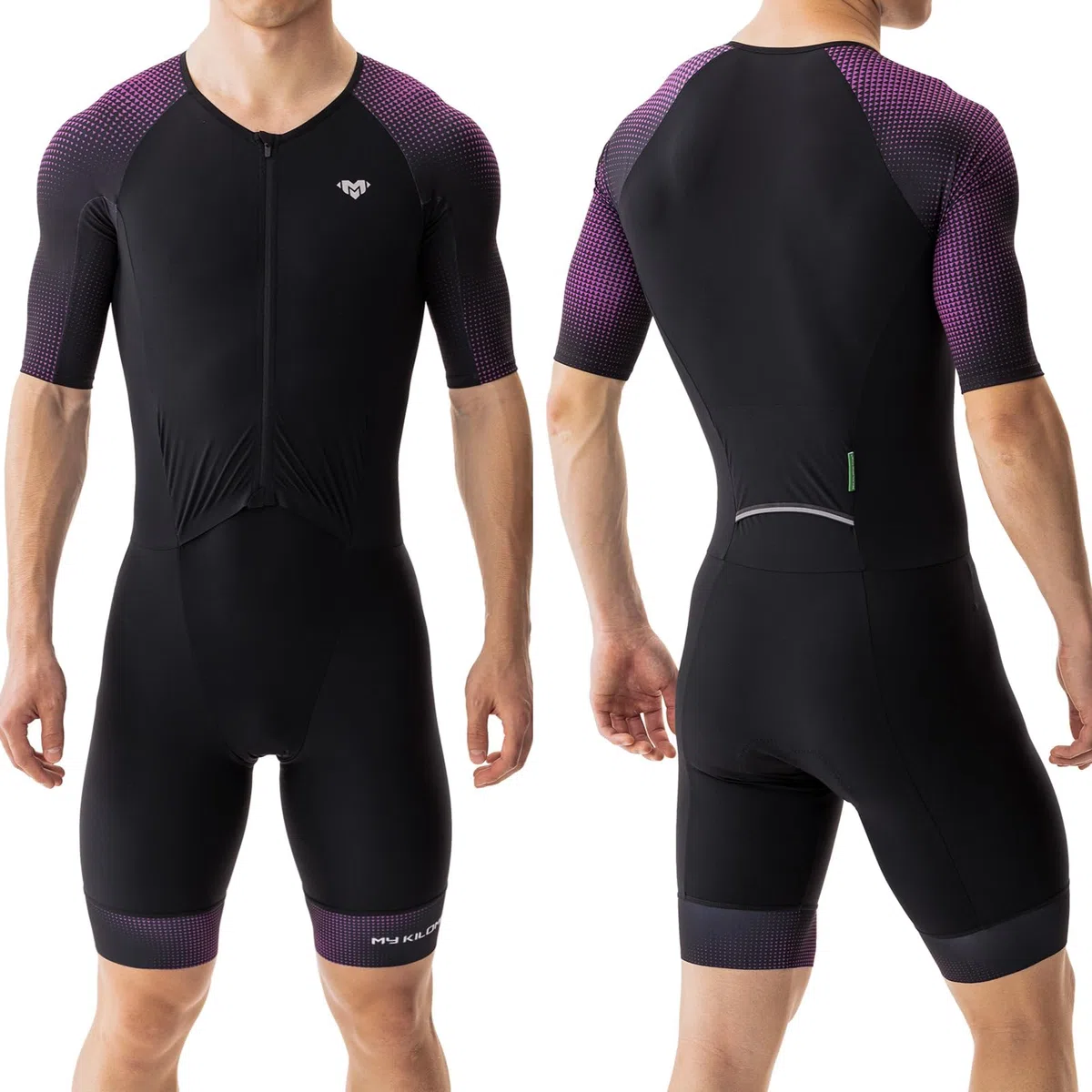 MY KILOMETRE Traje de Triatlón para Hombre Manga Corta – Trisuit Transpirable y de Secado Rápido con Bolsillo Trasero