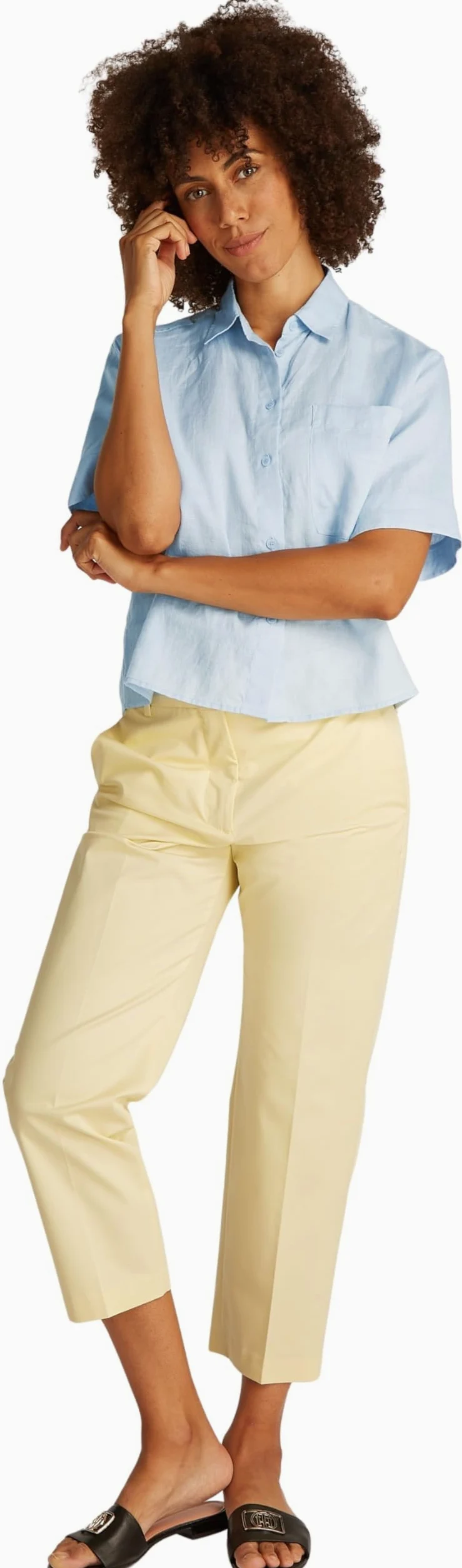 Tommy Hilfiger Camisa Mujer Linen Relaxed de Manga Corta
