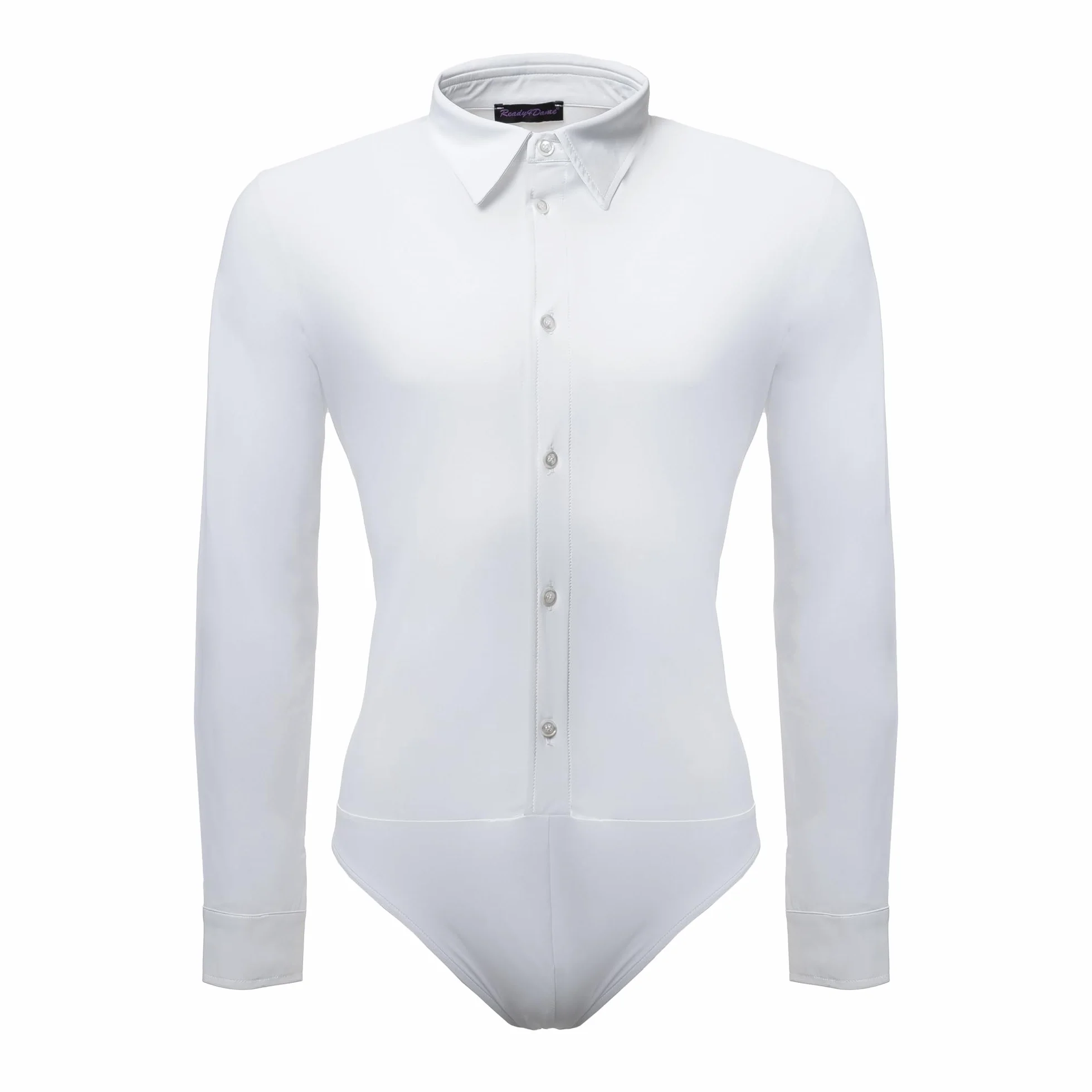 Camisa Body Chicago Slim Fit Hombre para Baile de Salón y Danza Estándar y Latino Americano, Manga Larga, Cuello Rígido con Varillas, Tejido Técnico Transpirable, Blanco y Negro