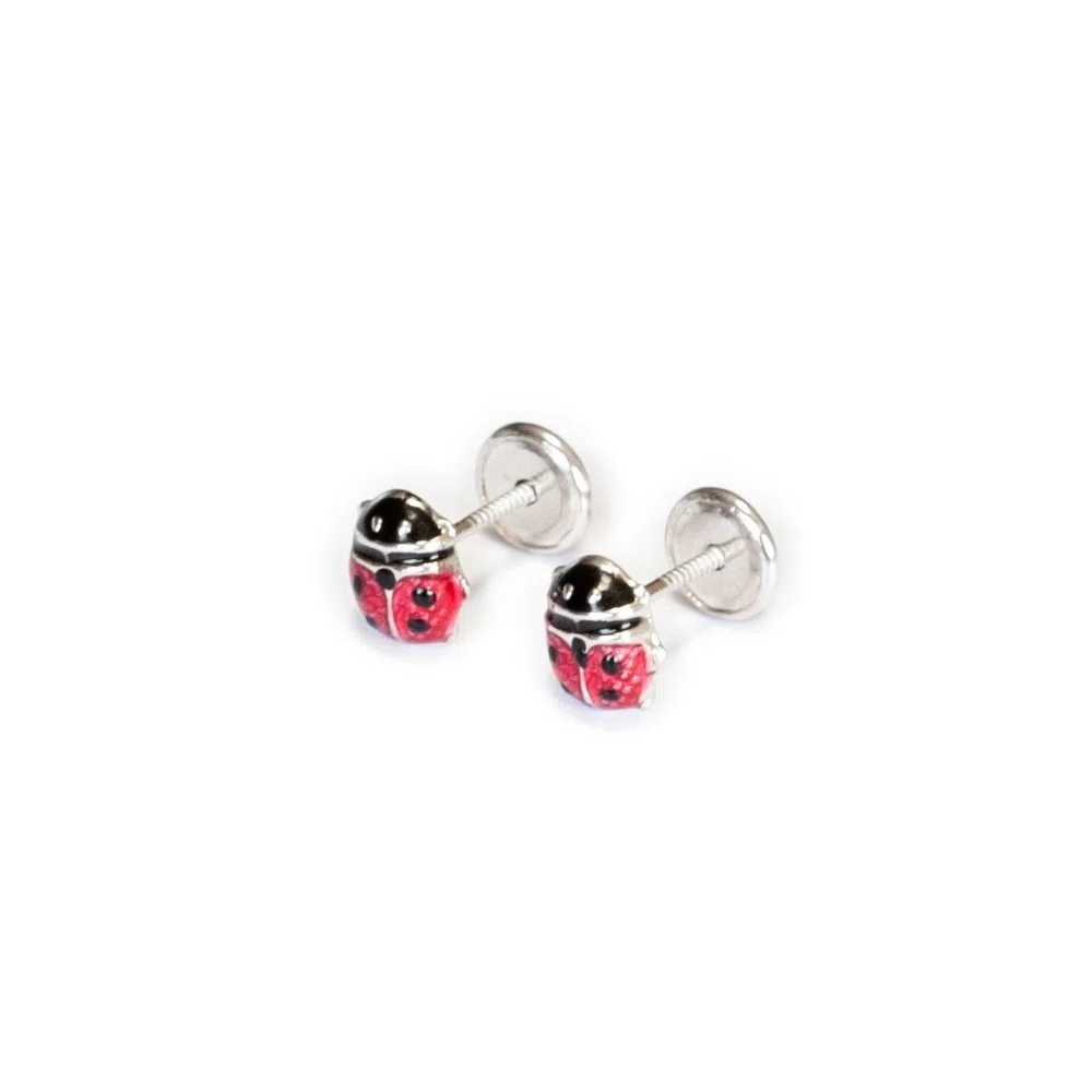 Mondepetit AG-1725/F - Pendientes de bebe/niña plata Mariquita Pequeña - Estuche Regalo
