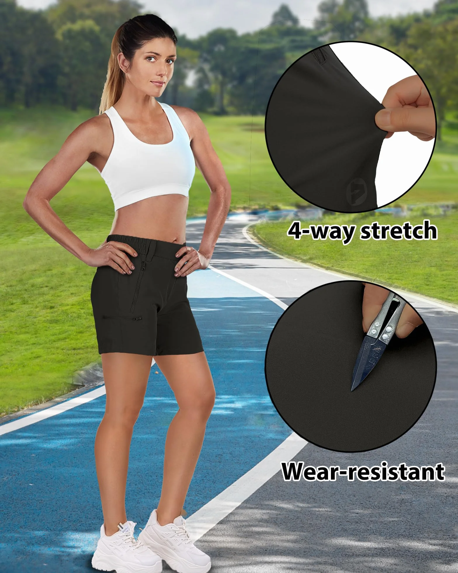 Outdoor Ventures Pantalones cortos para mujer UPF50+ con protección UV, pantalones cortos de senderismo para verano, ligeros, elásticos, de secado rápido, pantalones de senderismo