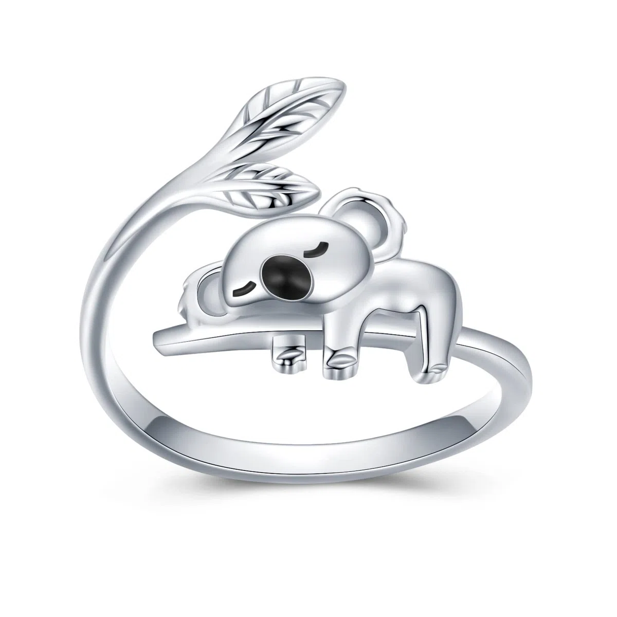Koala - Anillo de plata de ley 925 para mujer, diseño de koala ajustable, abierto, con bonito animal para niñas