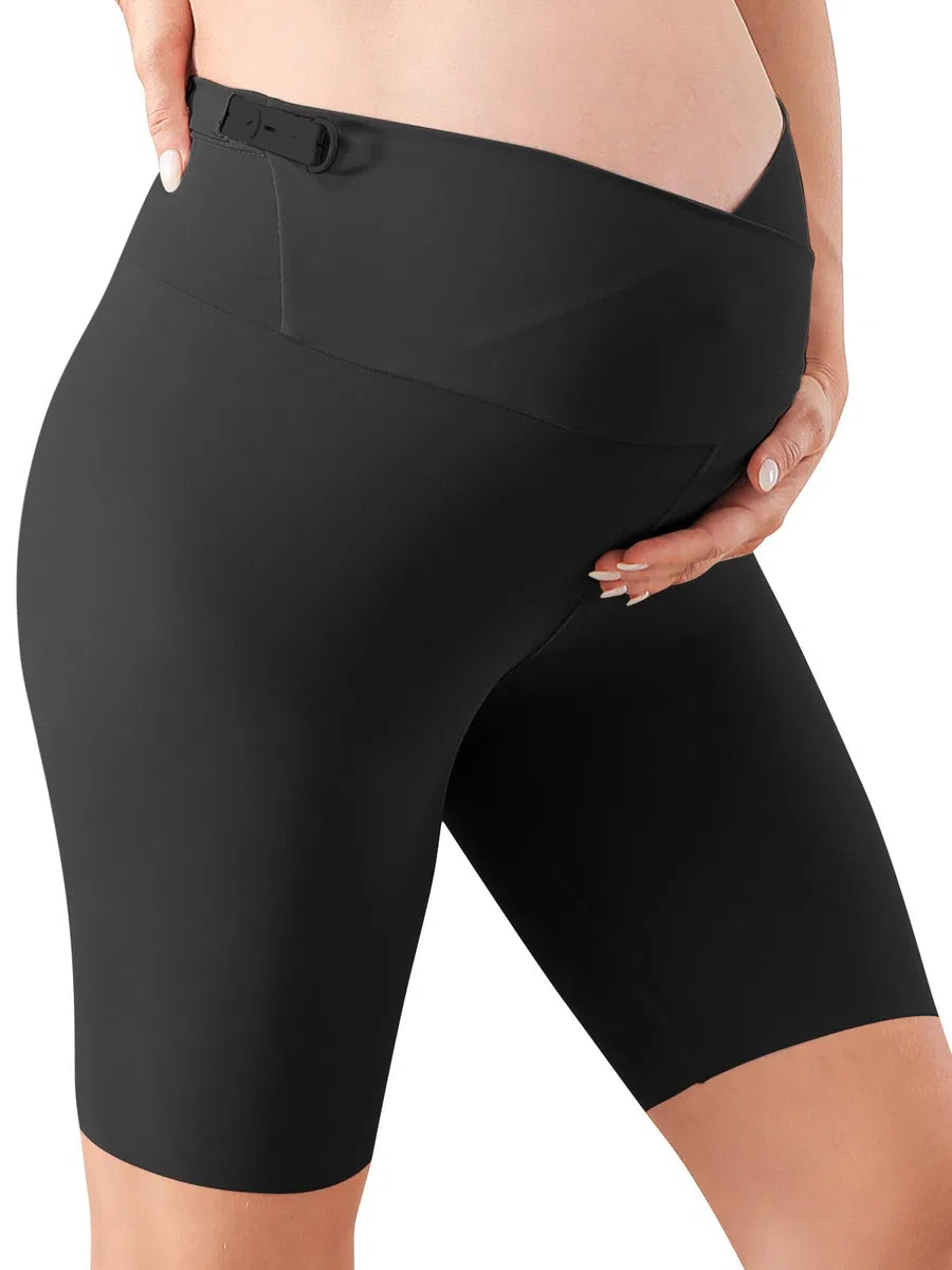 Maternidad Pantalones Cortos,Leggings Premamá Cortos Embarazo,Ajustable Ropa Premamá Verano Mujer,Premamá Leggins Pantalones sobre el Vientre,Cintura Alta para hogar,Yoga,Deporte Negro L