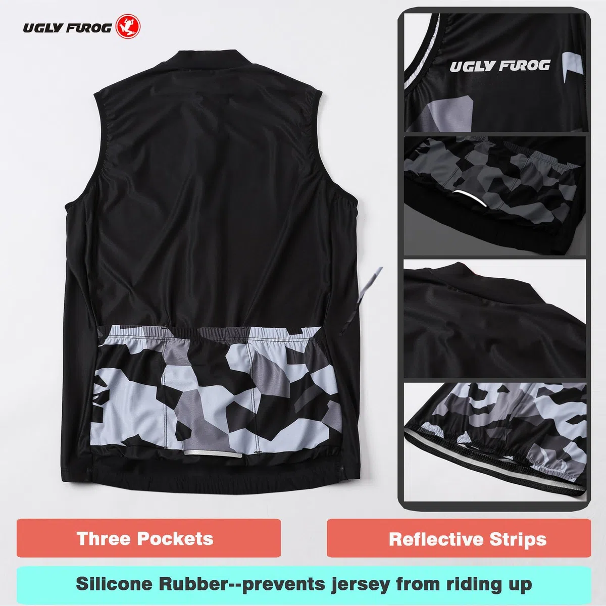 UGLY FROG Mujeres Camisetas Bicicleta Montaña Verano/Primavera Ciclismo Jersey Tops Sin Mangas con 3 Bolsillos Traseros