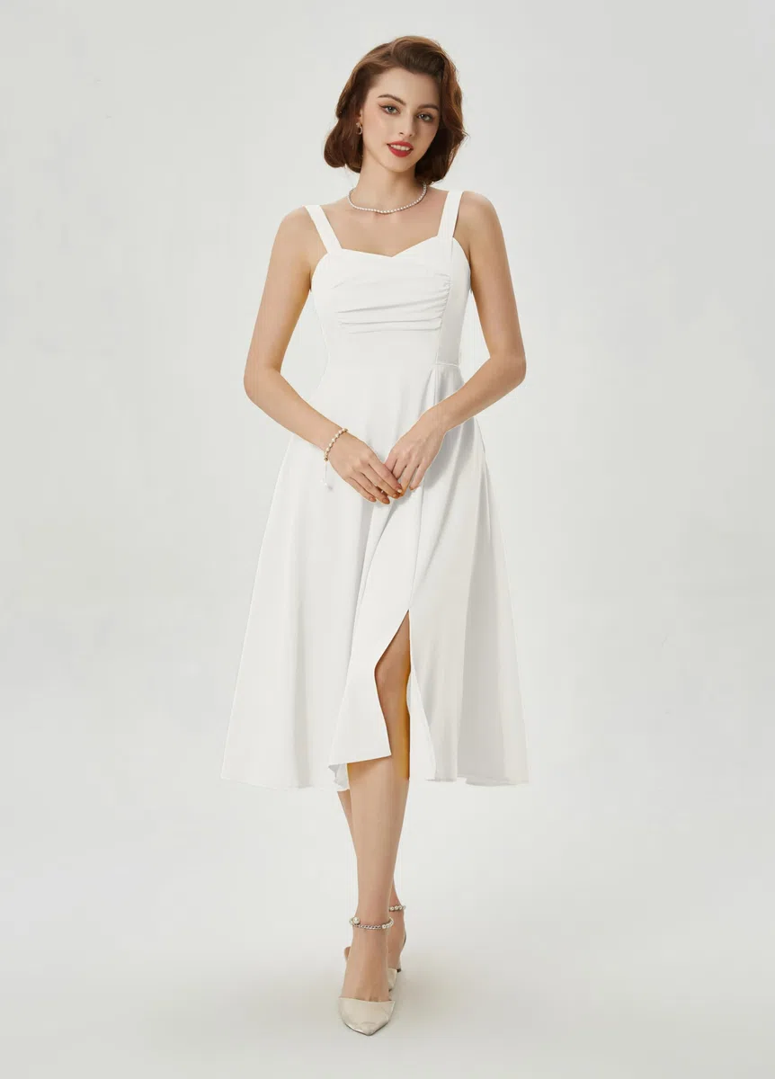 Belle Poque Vestido Vintage para Mujer, Vestido Floral Espagueti, Vestido de Verano con Aberturas, Vestido Informal con Bolsillos