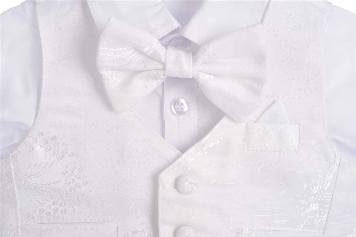 Lito Angels Ropa Traje de Bautizo Blanco para Bebe Niño, con Gorro Capó, Manga Larga, Floral