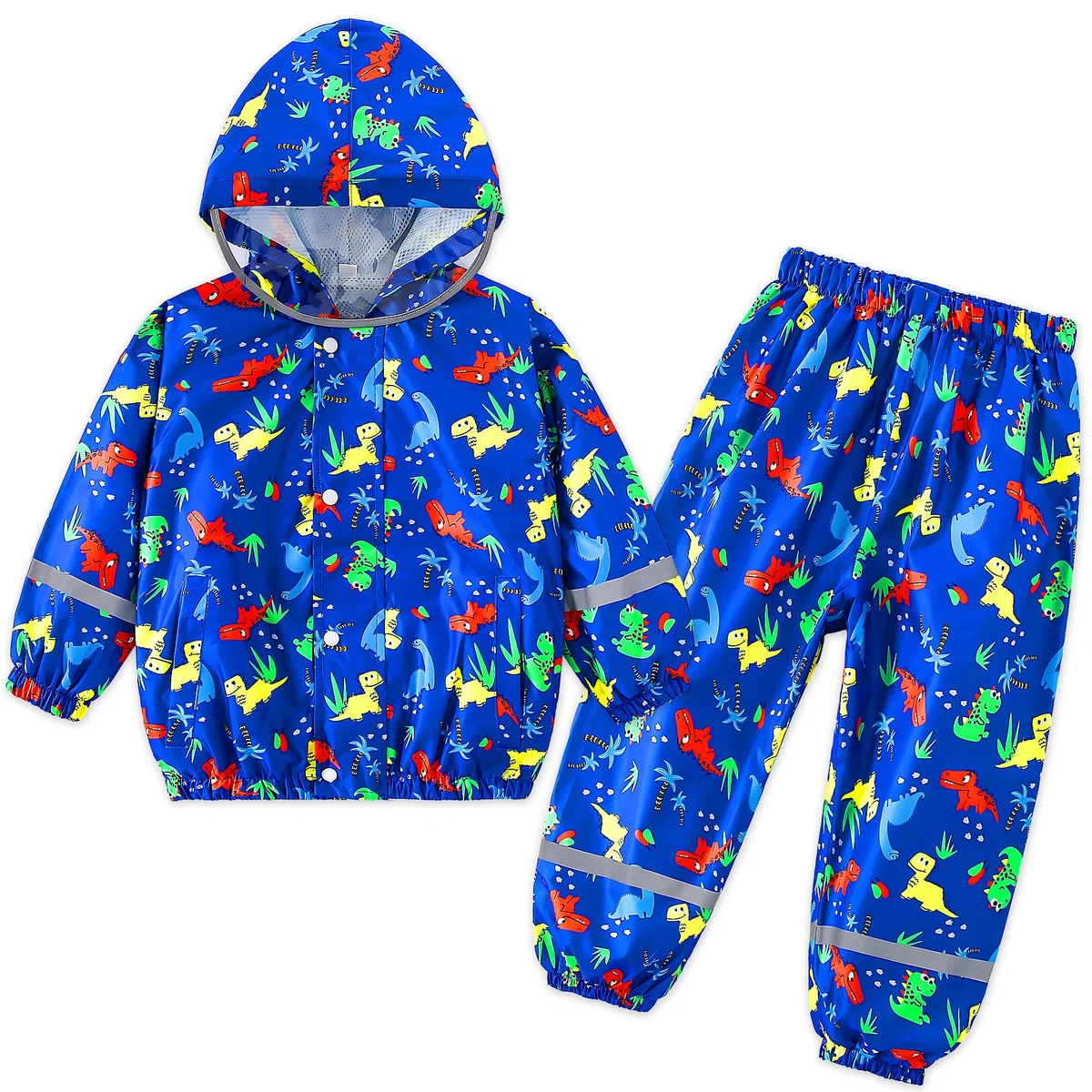 Chubasquero Niño Niña Impermeable con Capucha y Reflectante Ligero Chaqueta Lluvia & Pantalones Traje Estampado Impermeable Traje de Lluvia Reutilizable Abrigos para Infantiles 1-7 años