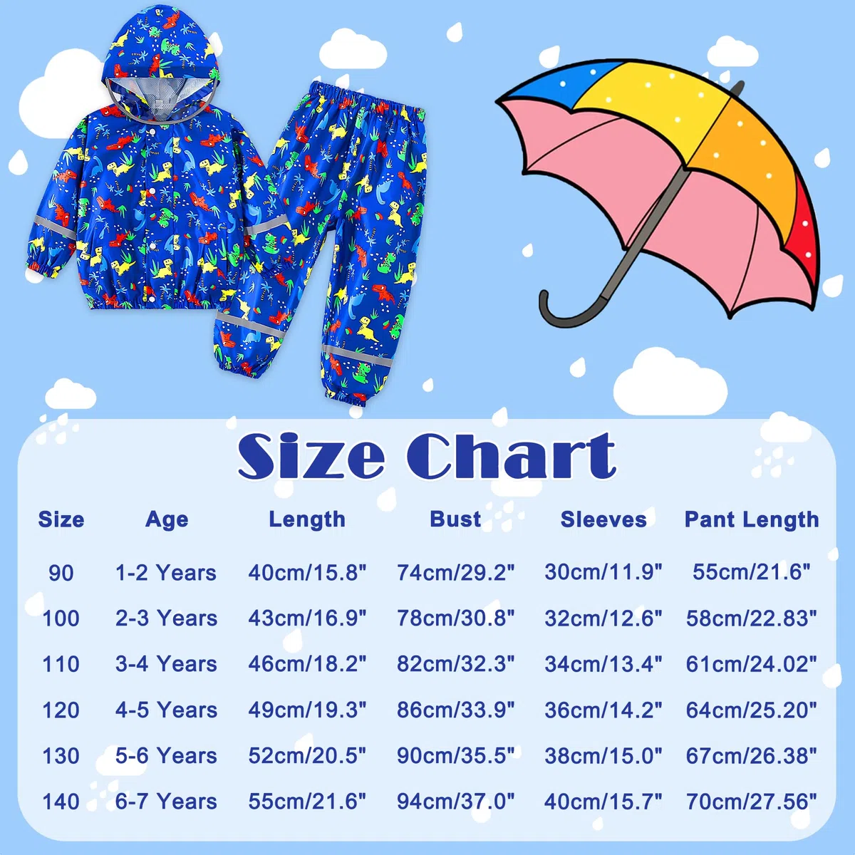 Chubasquero Niño Niña Impermeable con Capucha y Reflectante Ligero Chaqueta Lluvia & Pantalones Traje Estampado Impermeable Traje de Lluvia Reutilizable Abrigos para Infantiles 1-7 años