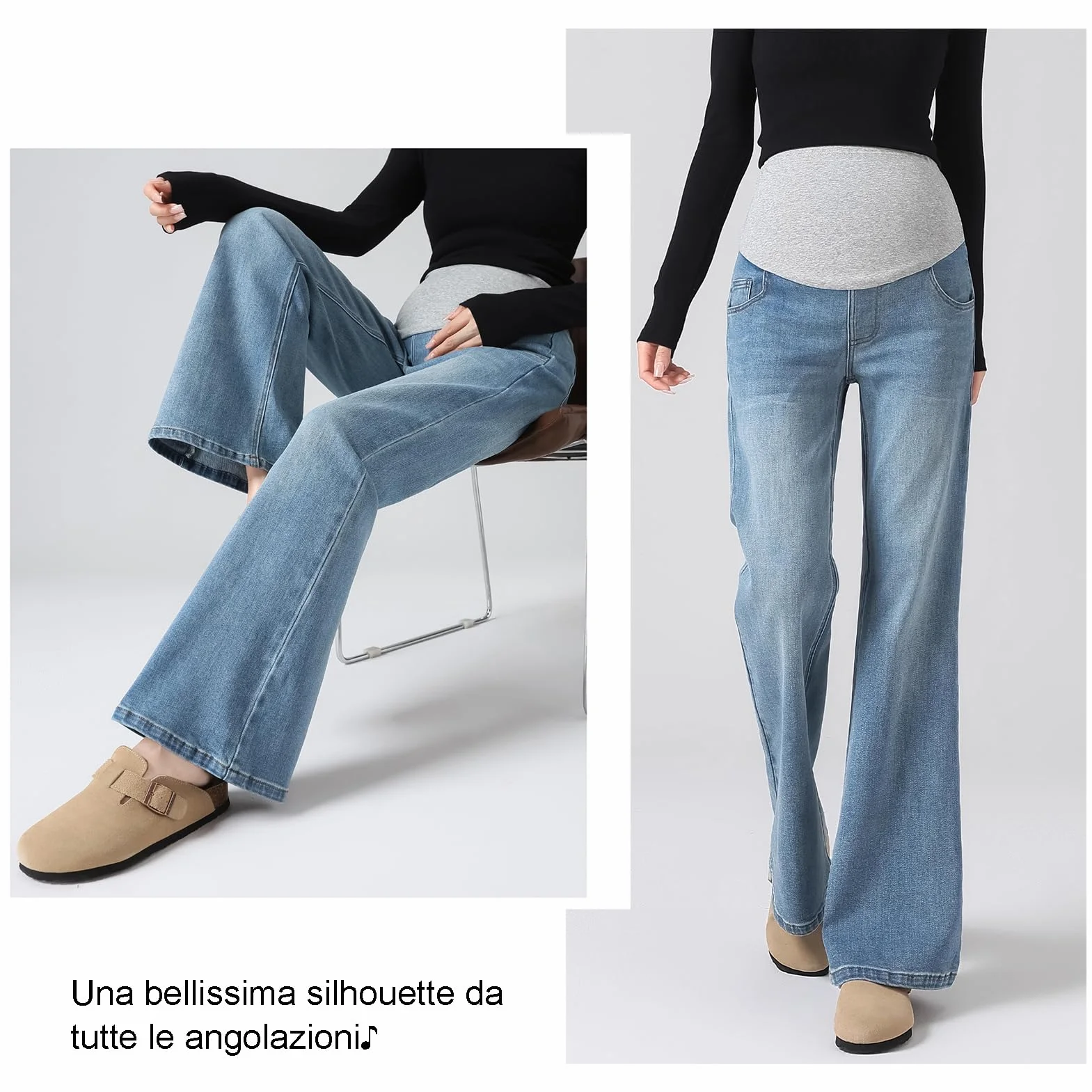 Vaqueros para embarazo con cintura ajustable – Life Comfort talla grande para mujeres menores de 170 cm, bolsillos utility