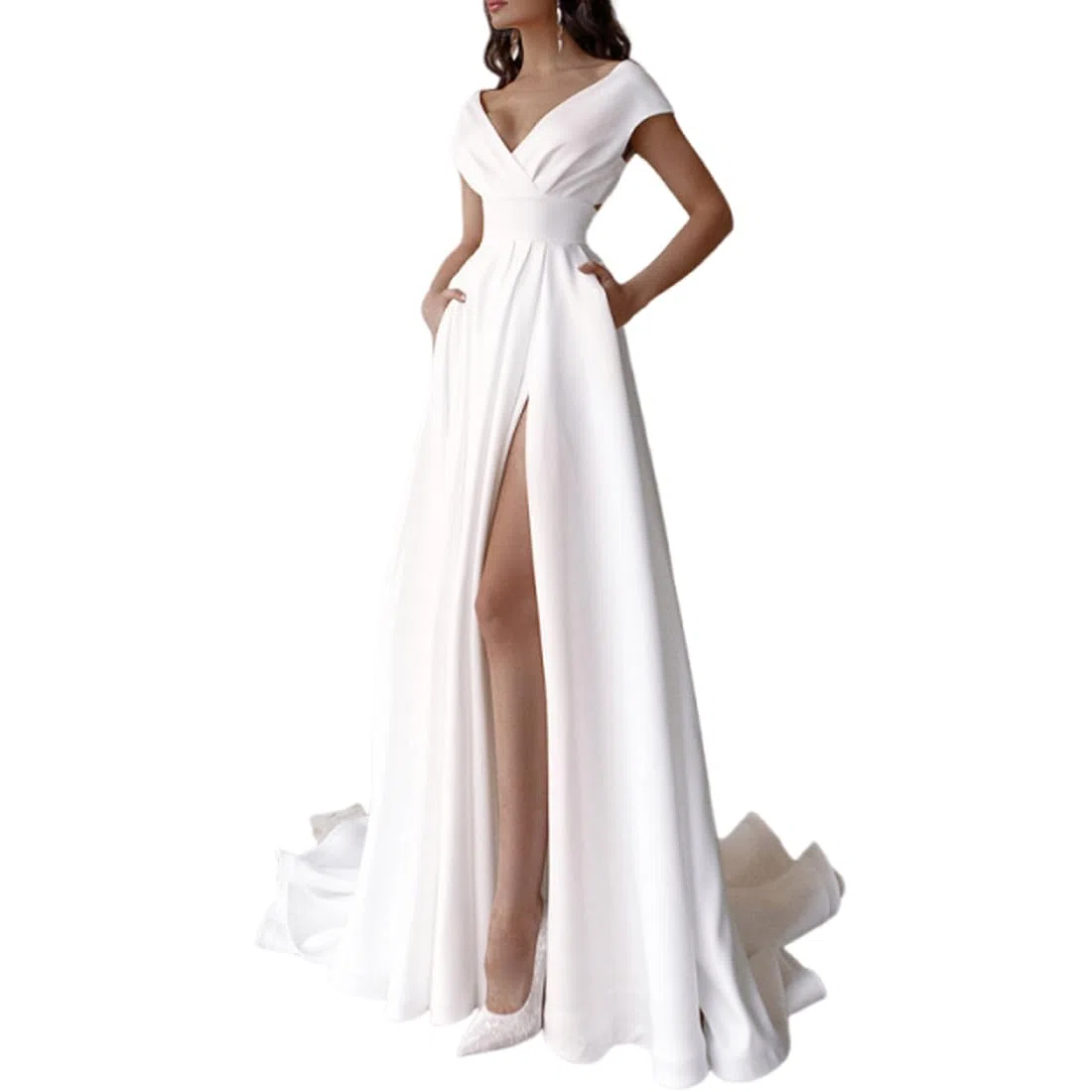 Mujer Vestido Largo sin Mangas Elegante Vestido de Fiesta Cuello en V Sexy Maxi Vestido con Espalda A-línea Abertura Vestidos para Cóctel Fiesta Club