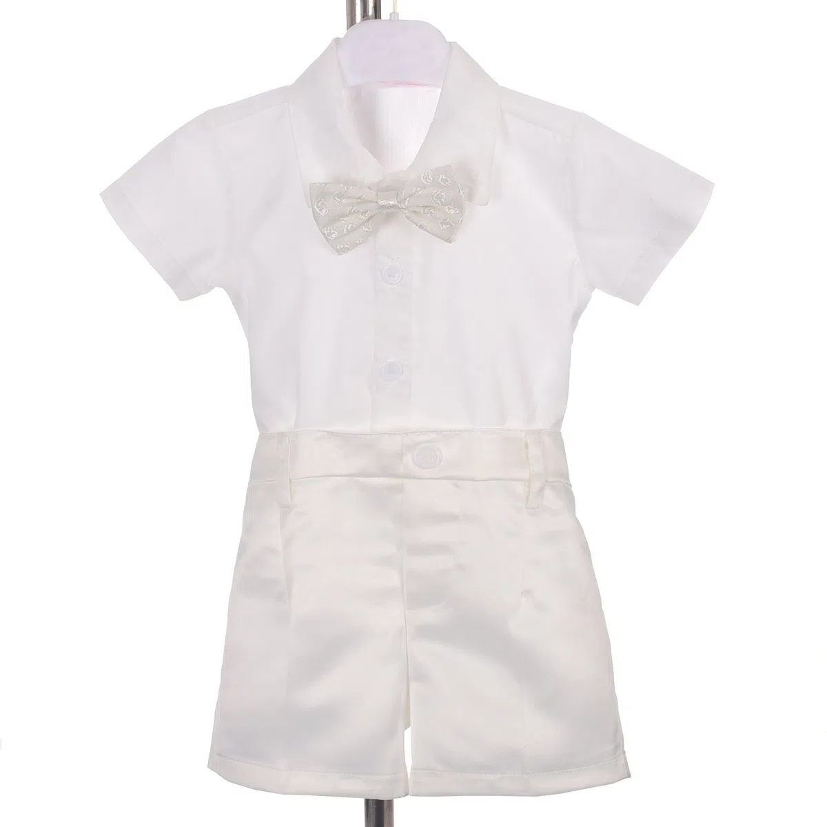 Lito Angels 4 Piezas Saten Ropa de Bautizo Traje de Bautismo para Bebe Niño, con Gorro Capó, Manga Corta, Blanco, A