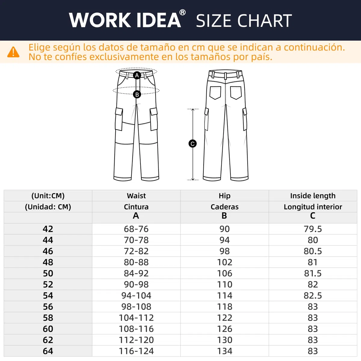 WORK IDEA Pantalones de Trabajo elásticos para Hombre con numerosos Bolsillos y Bolsillos para Herramientas