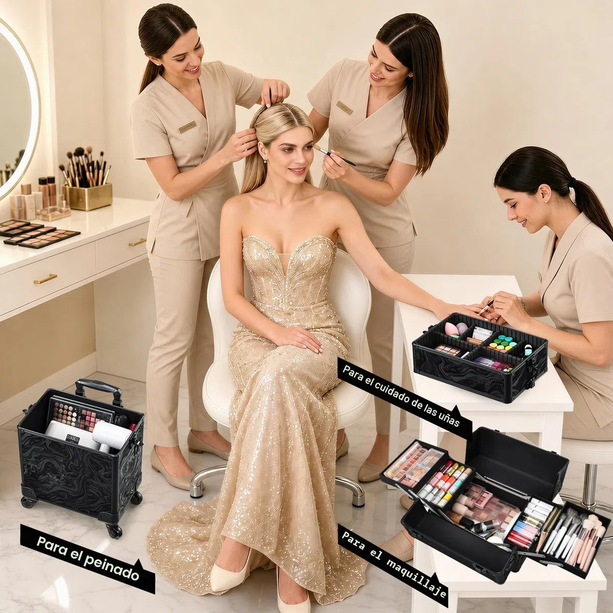 Maleta Maquillaje Profesional 3 en 1 Maletin Maquillaje con Ruedas Organizador de Maquillaje Maleta de peluquería Grande Maletín de uñas Multifuncional Caja Maquillaje Profesional, Alpes Negro