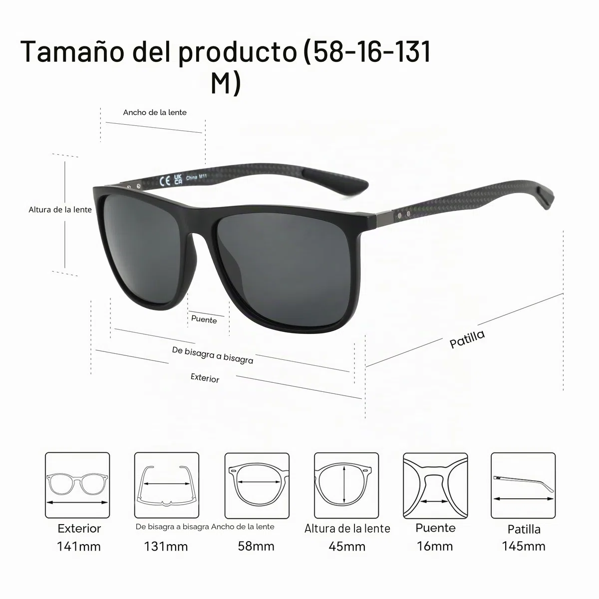 ZENOTTIC Gafas de sol polarizadas cuadradas para hombres Ultraligeros de fibra de carbono Gafas de sol de conducción Pesca Golf Deportes Protección UV400