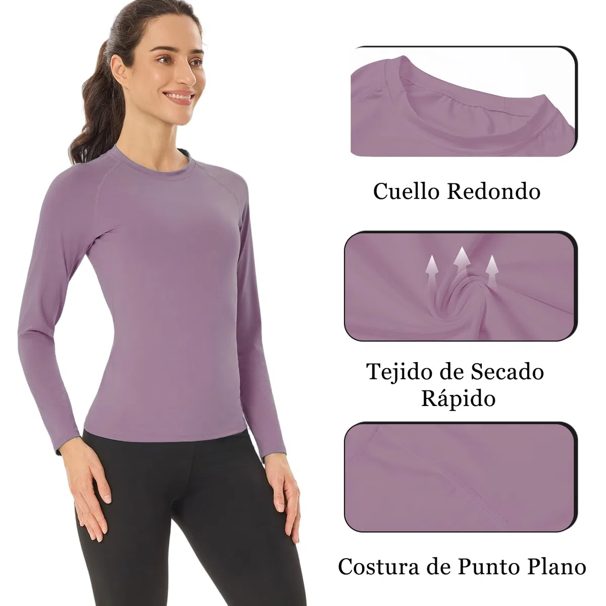 HYCOPROT 4 Pack Camisetas de Compresión para Mujer Manga Larga Ropa Deportiva Secado Rápido Transpirable Top Deportivo Base Shirts para Gimnasio Yoga Running Senderismo Trekking Ciclismo Fitness