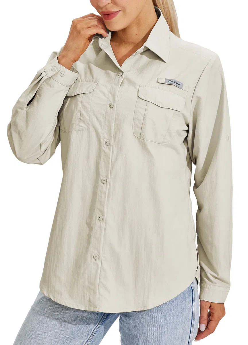 WILLIT Camisa para mujer, blusa de senderismo UPF 50+ UV, camiseta de manga larga, camiseta funcional Safari Angel SPF de secado rápido, camisas de senderismo y exteriores