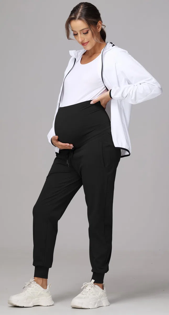 Pantalones de Chándal de Maternidad con Cordón y Cintura Alta Elásticos con Bolsillos para Correr Lounge y Entrenamiento