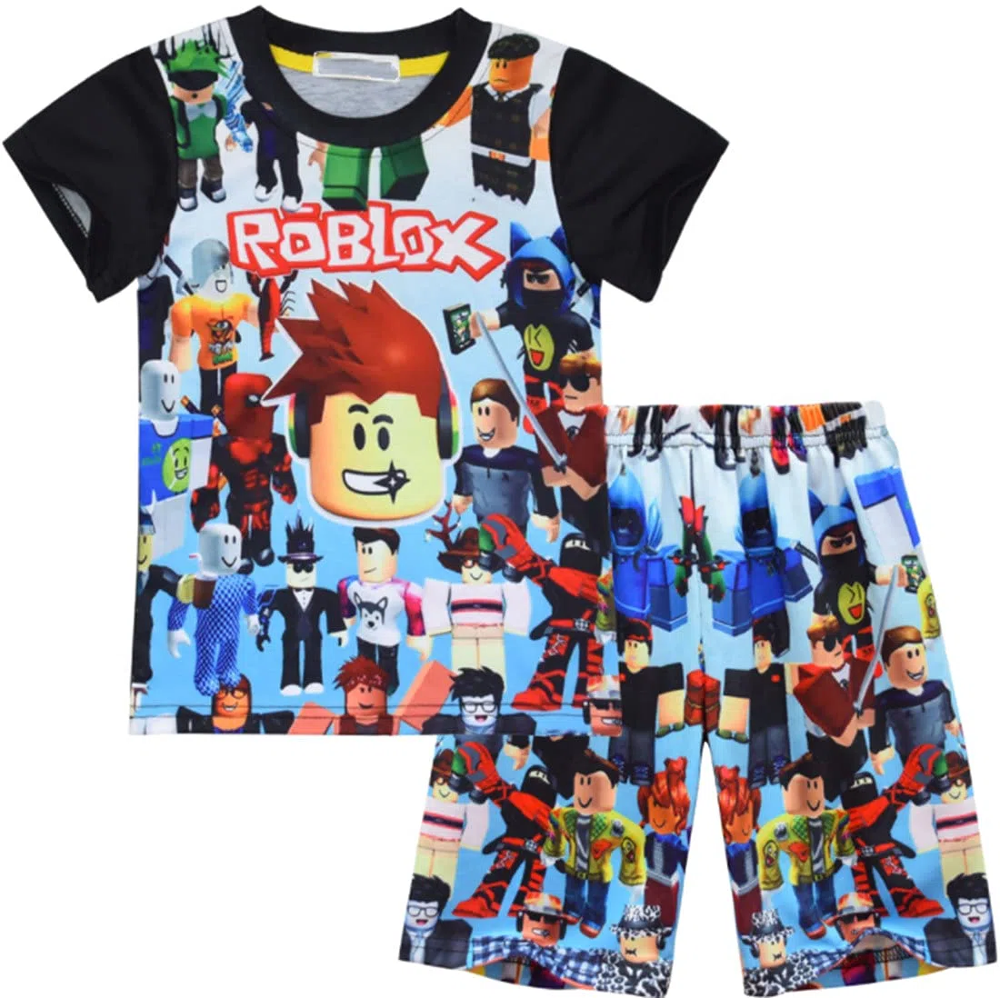 Roblox - Pijama de manga corta para niños, conjunto de ropa de dormir para niñas, juego de ropa de dormir de personajes de juegos en 3D, 2 piezas
