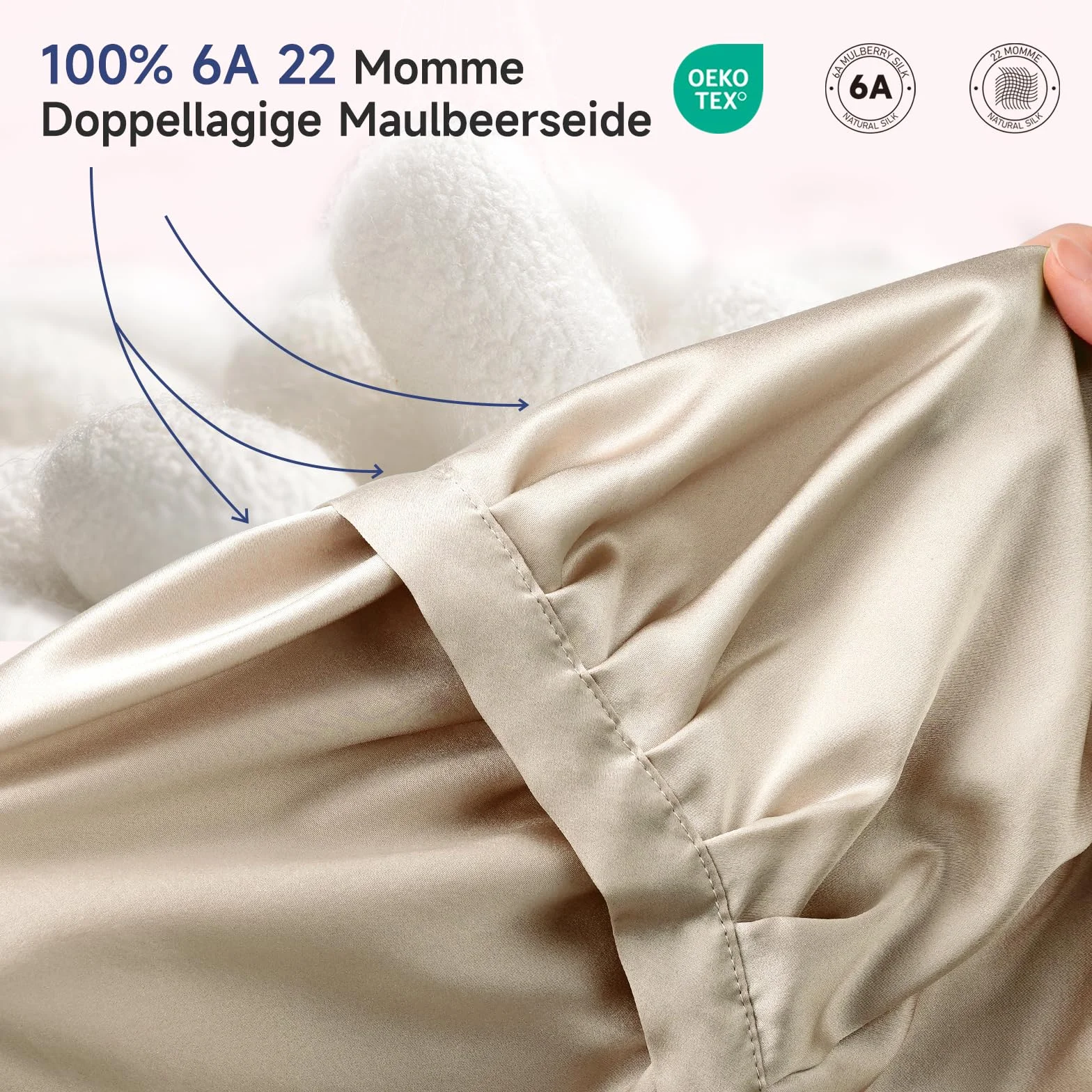 Kaome Gorro de Dormir de Seda 22 Momme 100% Seda Mulberry, Gorro de Noche Ajustable Doble Cara, para Pelo Rizado y Largo, Suave y Antideslizante, Transpirable con Bolsa