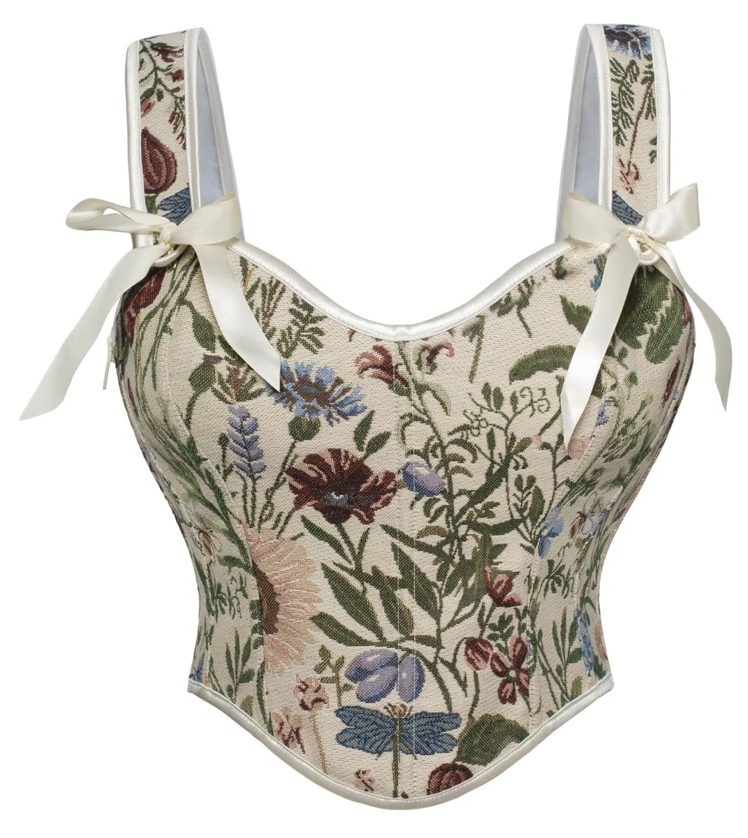 SCARLET DARKNESS Corsé renacentista cuadrado con cuello en V para mujer, corpiño estampado floral