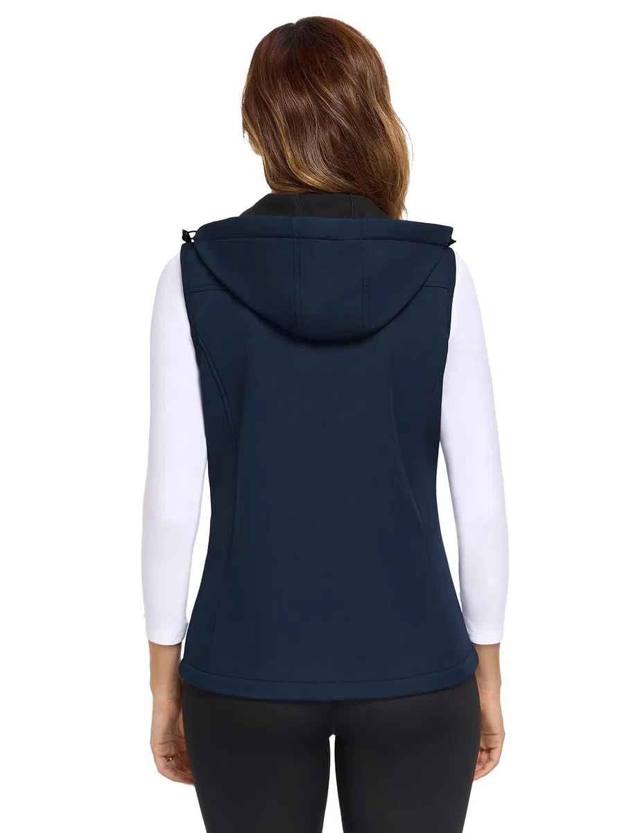 CMTOP Chaleco Mujer Softshell Impermeable, Forro Vellón Ligero Chaqueta sin Mangas, Antiviento Exteriores Capucha Chalecos con Bolsillos con Cremallera para Primavera Otoño