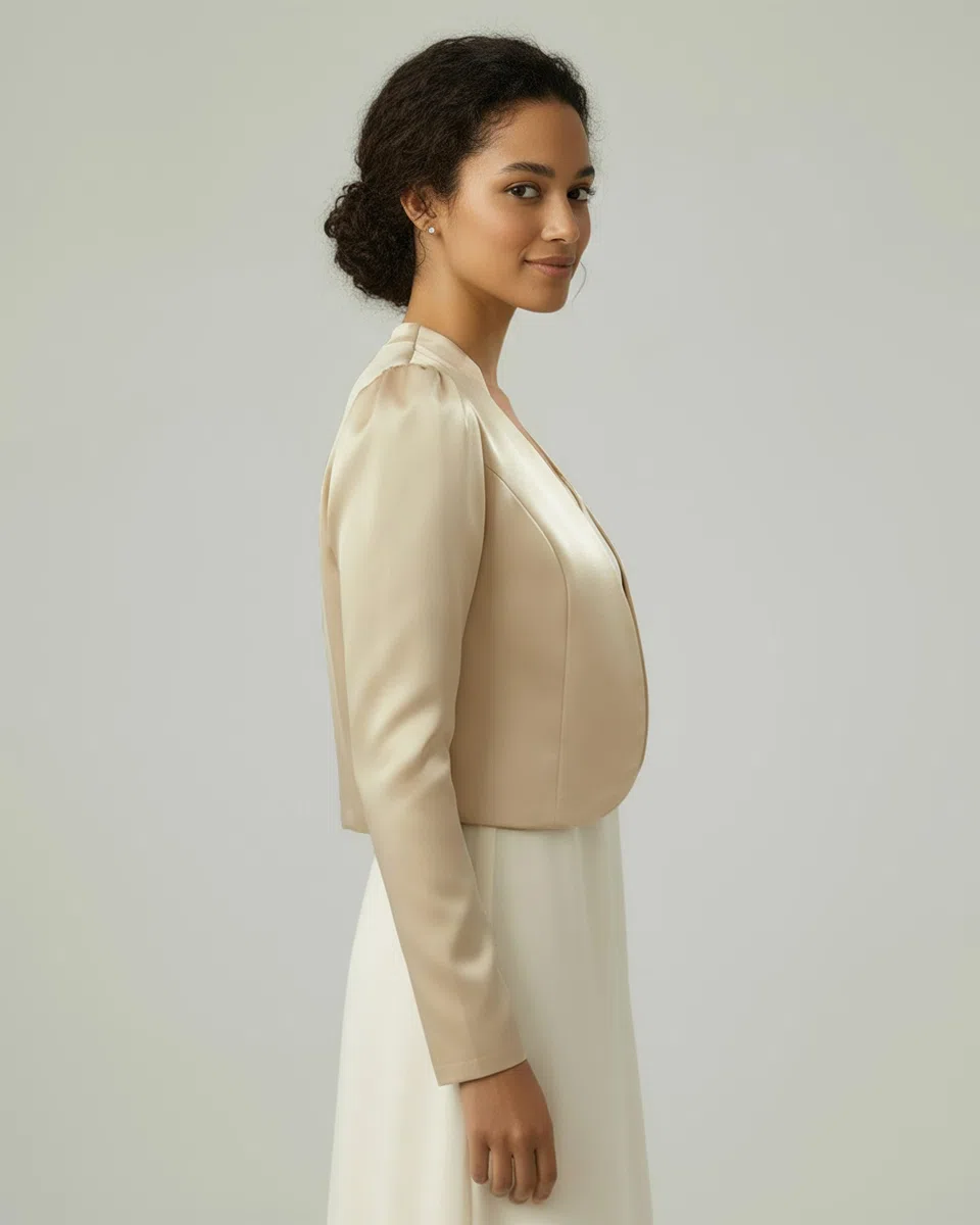 Bolerose Formal Satén Manga Larga Bolero Chaqueta