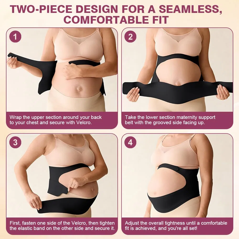 Faja Embarazada sin Costuras, Faja Abdominal Embarazada con Ajustable Hook and Loop, Mujeres Embarazadas Ergonomía Faja Lumbar Soporte con para la Abdomen y Cintura, Negro