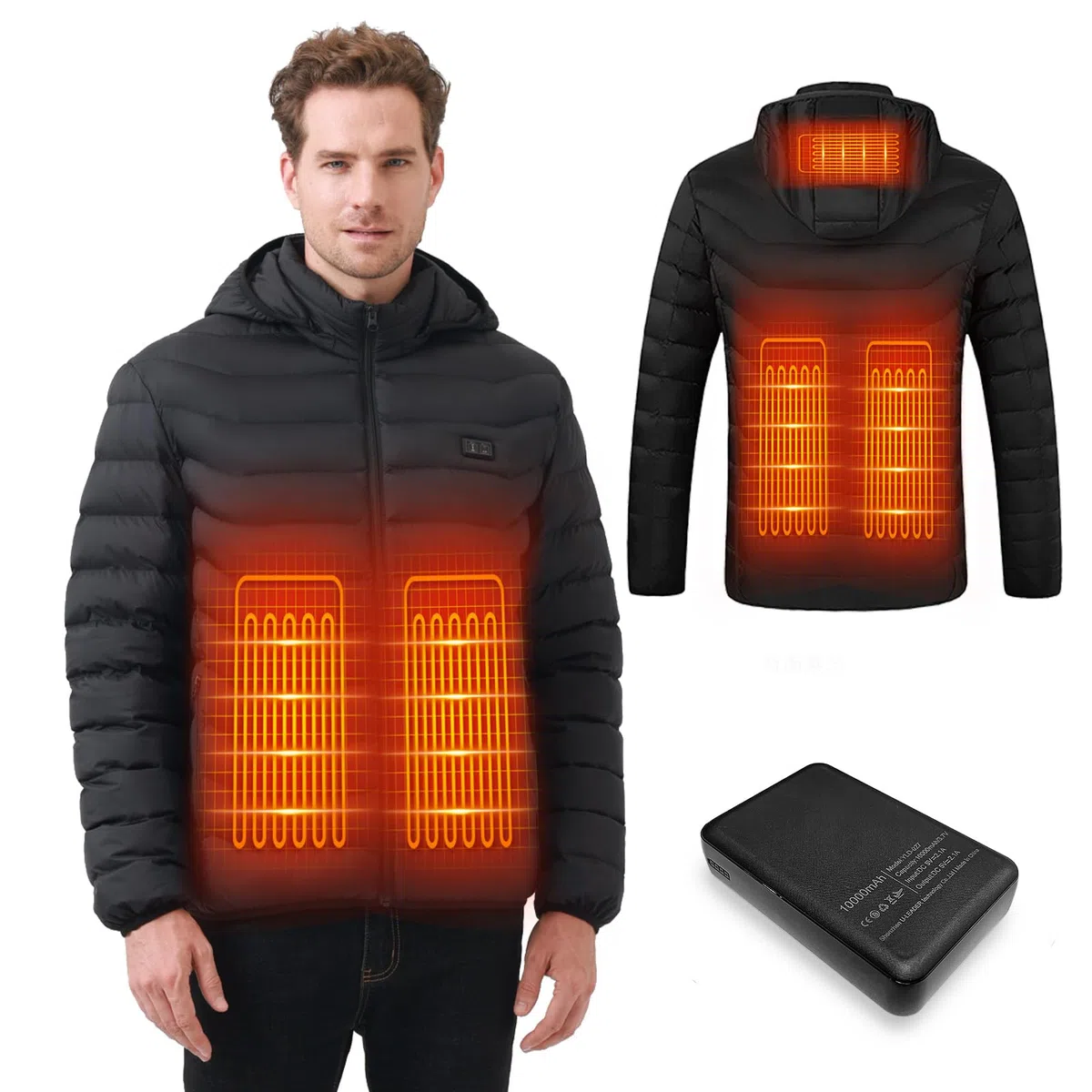 Chaqueta Calefactable Adecuado Para Hombres,con Temperatura Ajustable Chaquetas calefactora con 5 Zonas Ideal para Acampar Actividades al Aire Libre invierno(Negro Herren, XL)