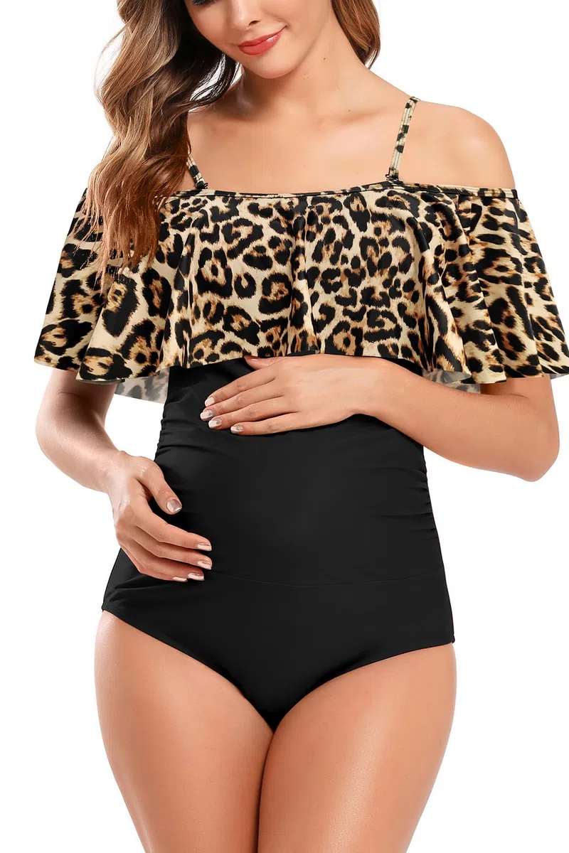 SHEKINI Maternity Traje de baño de una pieza para mujer, con volantes, con volantes, bikini ajustable, tallas grandes, traje de baño premamá