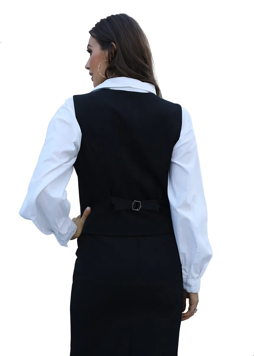 V VOCNI Chaleco para mujer totalmente forrado con 4 botones con cuello en V