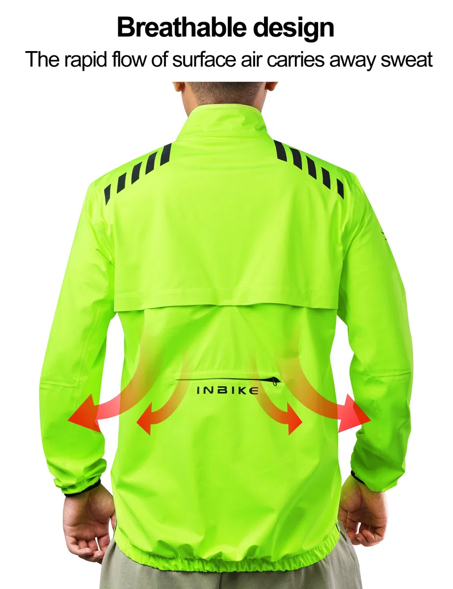 INBIKE Chaqueta Impermeable con 10000 mmH₂O, Cortaviento Ligero Waterproof y Reflectantes para Running, Ciclismo y Deportes Al Aire Libre WB005