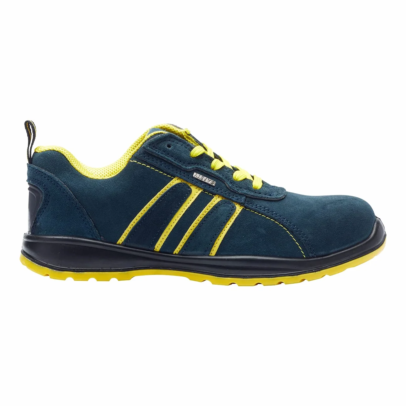 Blackrock Hudson Zapatos de seguridad con puntera de acero, Hombre y Mujer, Ropa de trabajo, Antideslizantes, Calzado ancho, Ante, Azul/Amarillo, Zapatos de seguridad ligeros