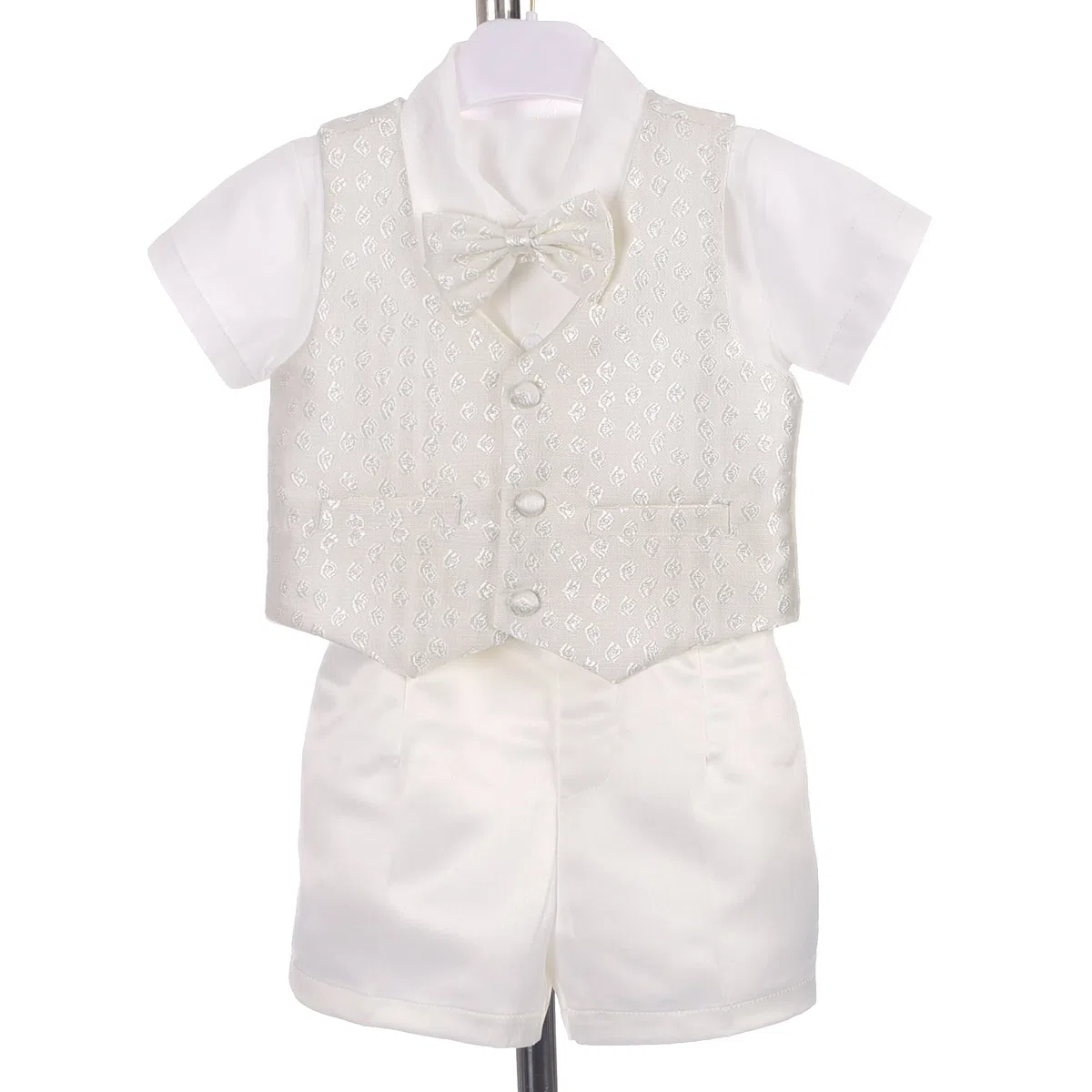 Lito Angels 4 Piezas Saten Ropa de Bautizo Traje de Bautismo para Bebe Niño, con Gorro Capó, Manga Corta, Blanco, A