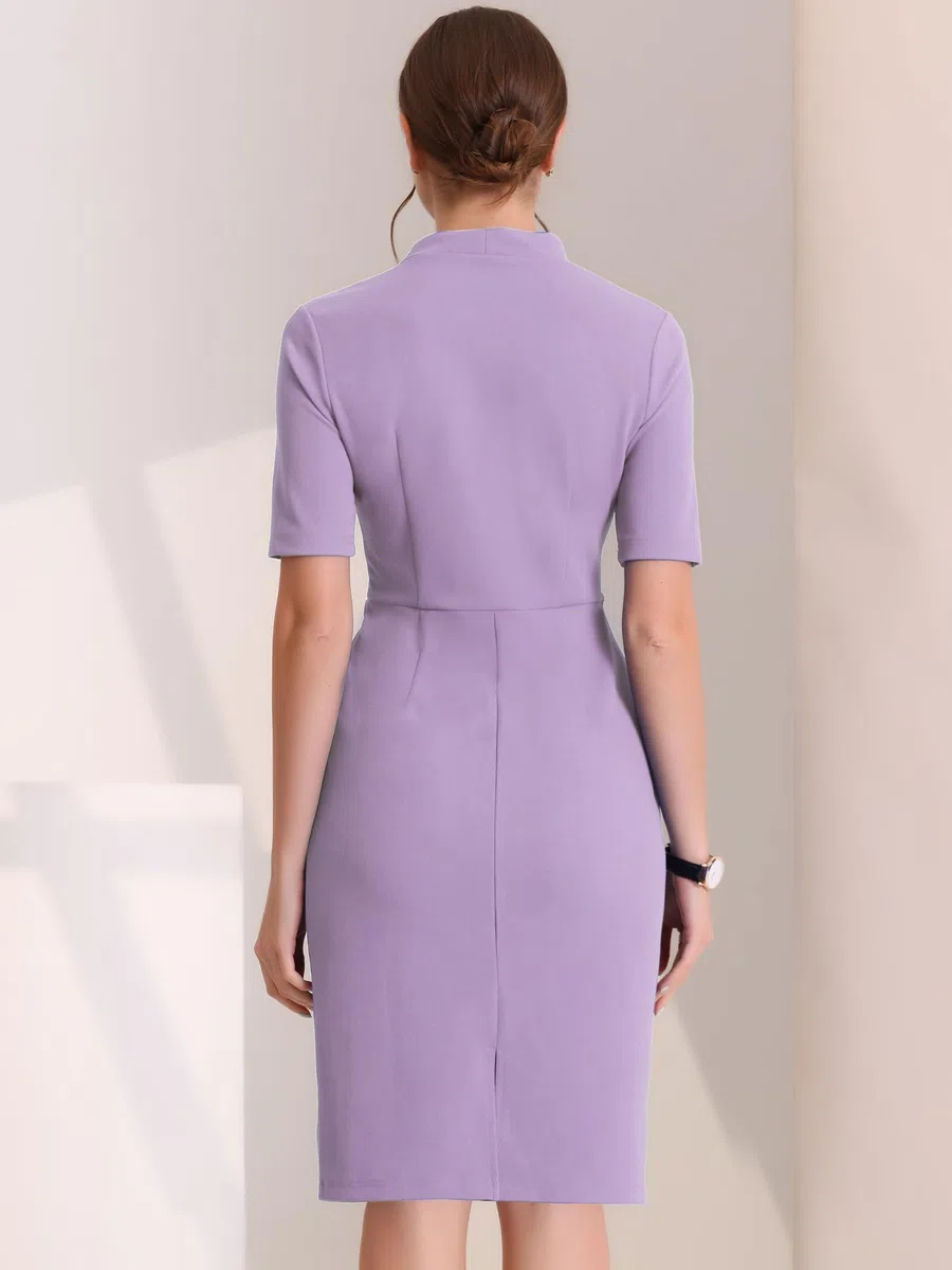 Allegra K Vestido tubo de trabajo para mujer, manga corta, oficina, negocios, longitud hasta la rodilla, vestido de tubo