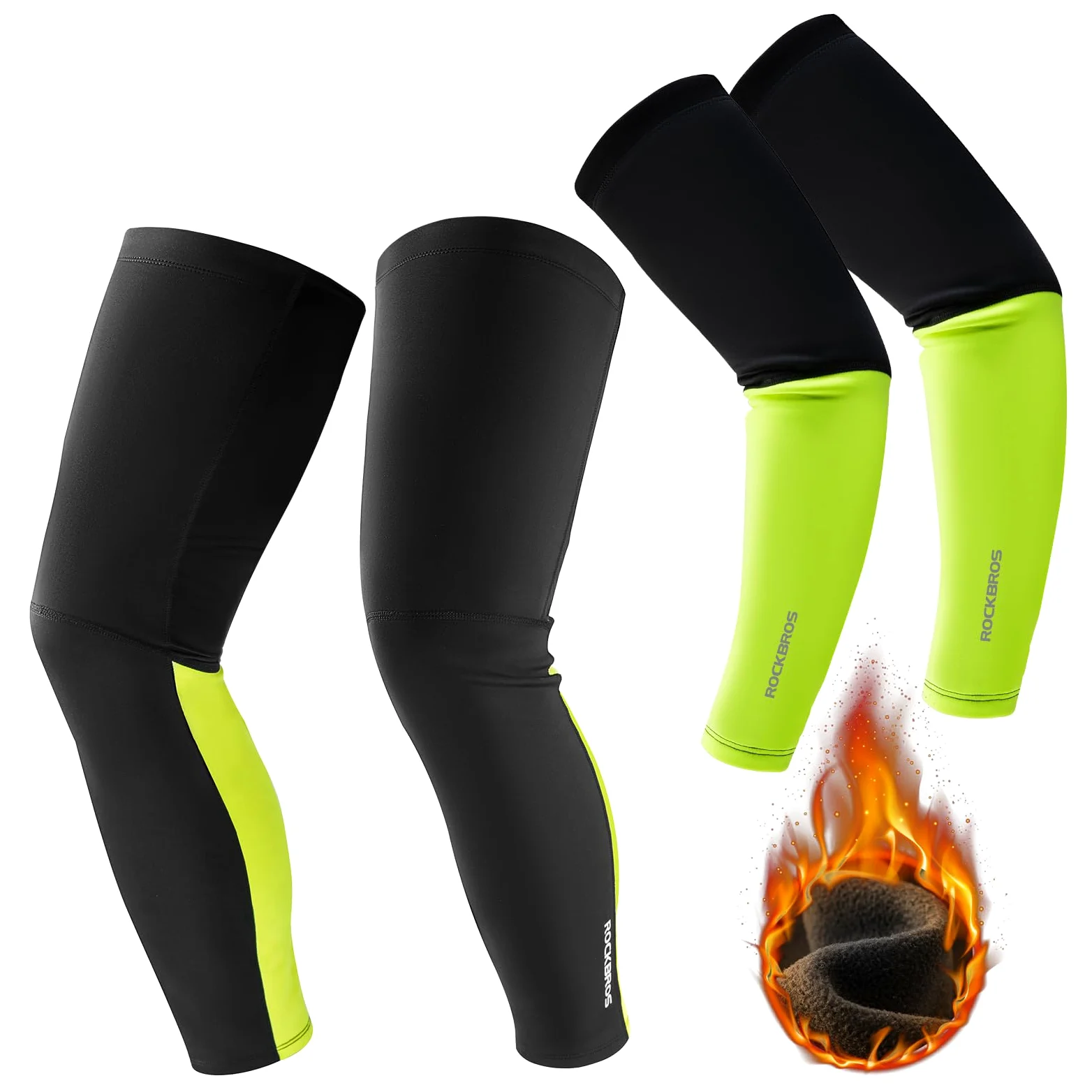 ROCKBROS Mangas del Brazo y Perneras Térmicas Invierno, Calentadores de Ciclismo Antideslizante a Prueba de Viento para Bicicleta Running Ejercicio Deportes, Unisex Adulto