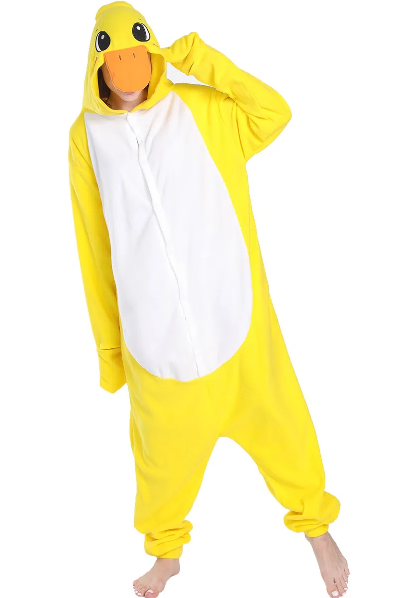 Unisex Amarillo Pato Onesie para Adulto Adolescentes Halloween Animal Cosplay Disfraces Pijama de una Pieza