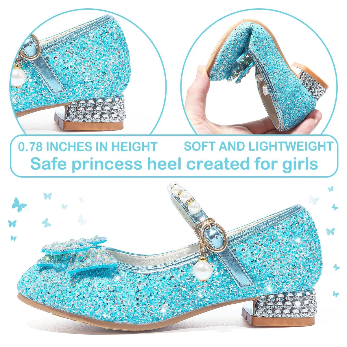 Zapatos Princesa Niñas Glitterate Zapatos de Vestir Elegantes Mary Janes Zapatos de Tacón para Fiestas Bodas Cumpleaños y Cosplay