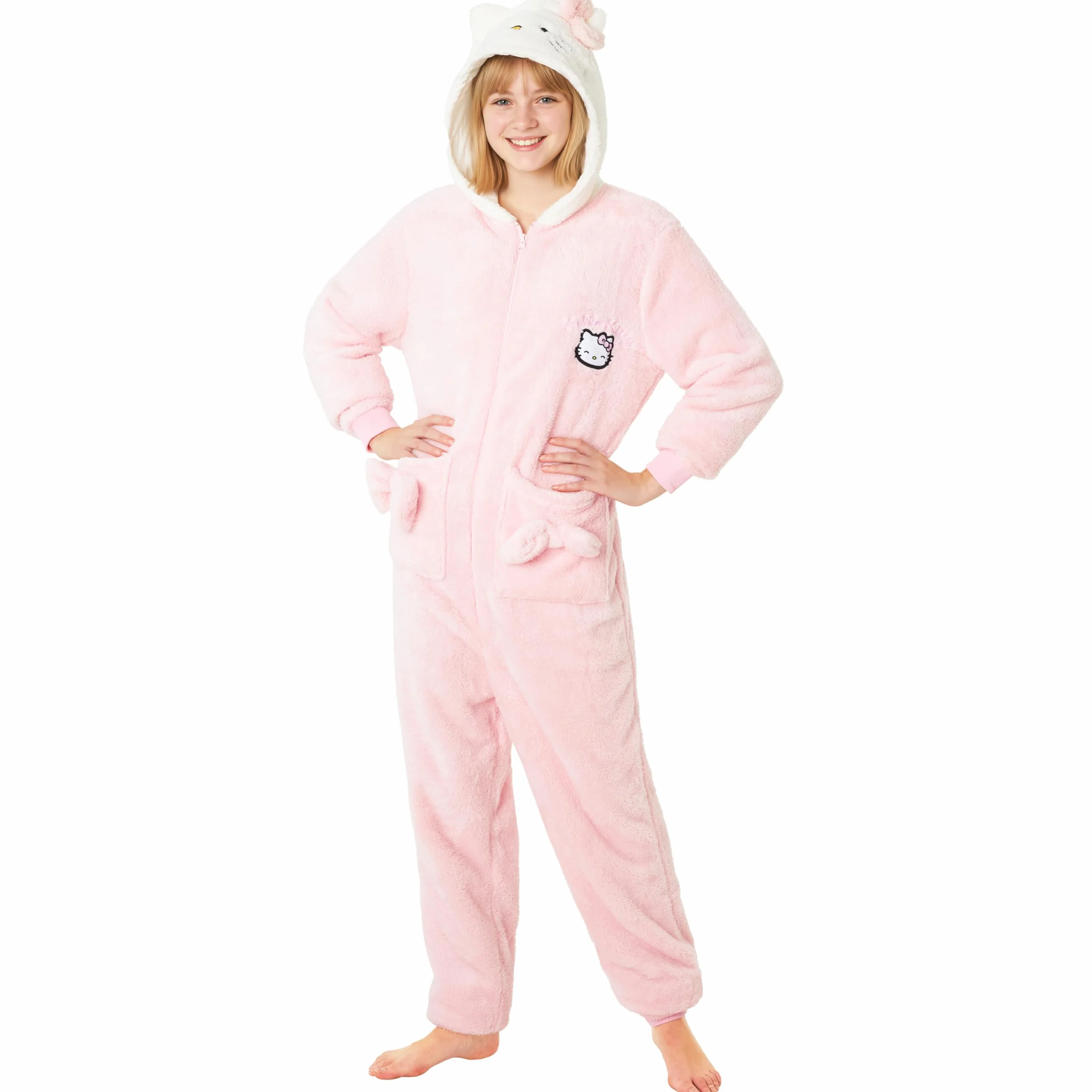Hello Kitty Sanrio Pijama Entero Niña y Adolescente con Capucha, Pijama Una Pieza, Polar Ropa de Dormir, Regalos de Anime