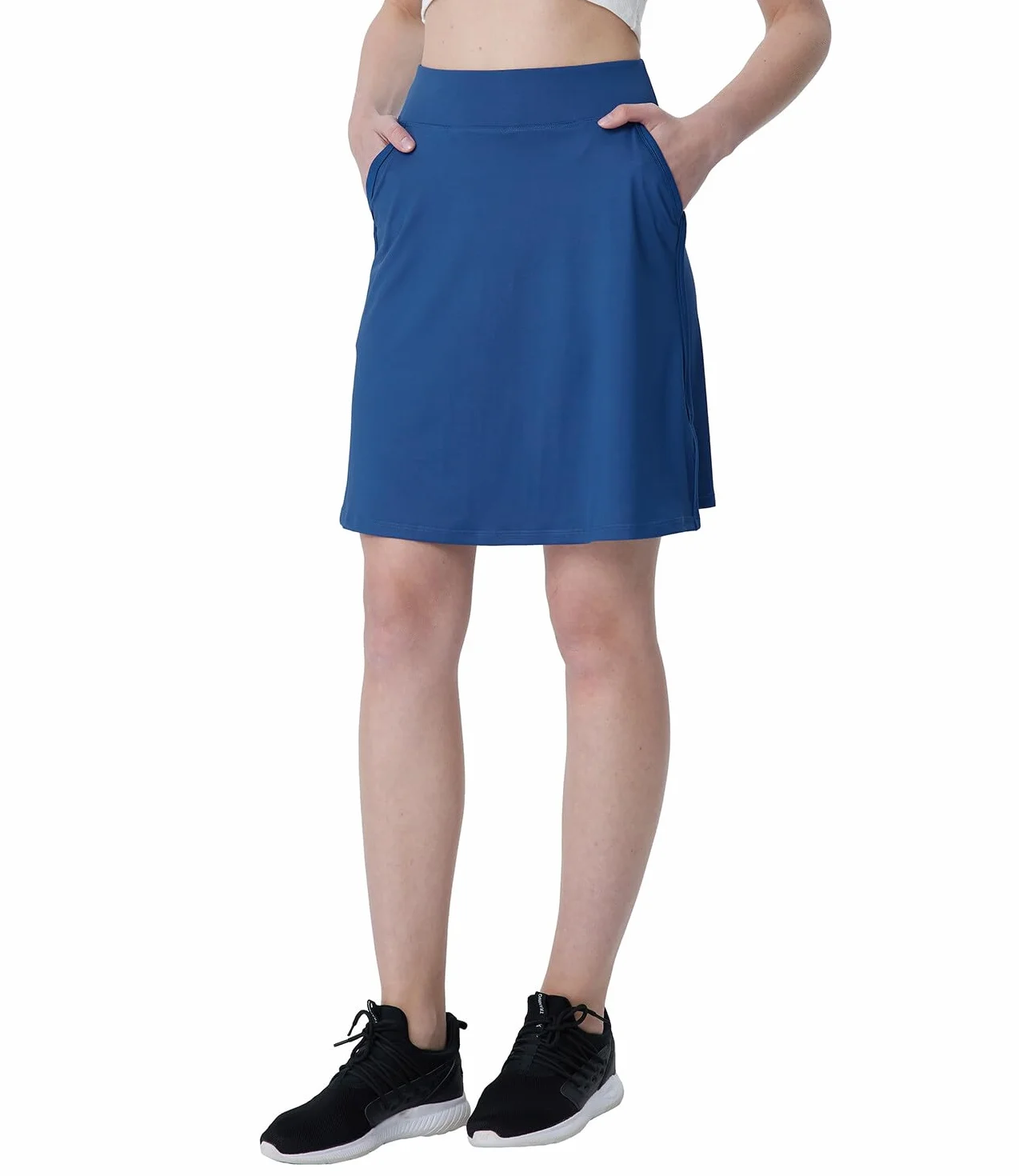 Falda de Golf hasta la Rodilla para Mujer Cintura Alta Faldas de Tenis con Bolsillos Falda Pantalon de Verano B-Azul L