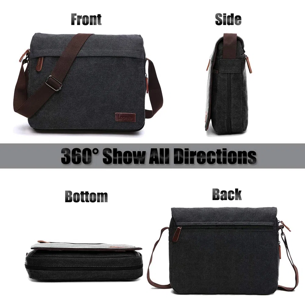 LOSMILE Bolsos Bandolera de Hombres, Bolso de Hombro de Lona, Bolsas Mensajero para portátiles, Bolsas Escolares, Trabajo y Escuela.
