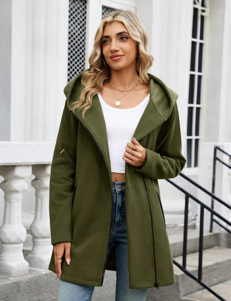 Larga Sudaderas Mujer con Capucha Forro Polar Sudadera Cremallera Chaqueta Mujer Entretiempo Abrigo Primavera Hoodie Cádigan Otoño Hoody Sweatshirt Jacket