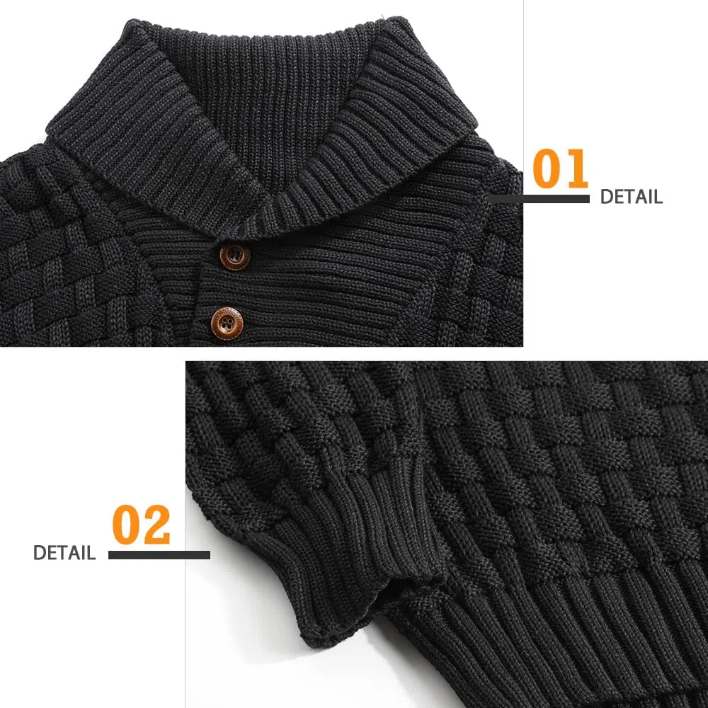 Jersey para Hombre Suéter Sudadera De Punto Tejido Grueso para Hombre Suéter con Cuello Alto Jersey con Dos Botones Invierno